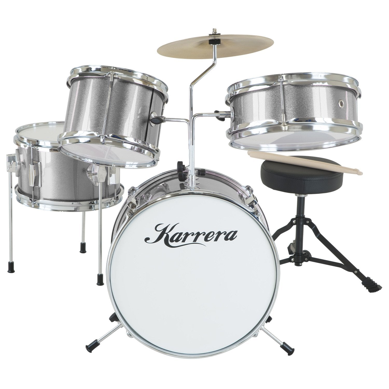 Karrera Childrens 4pc Drum Kit - Silver - NuSea